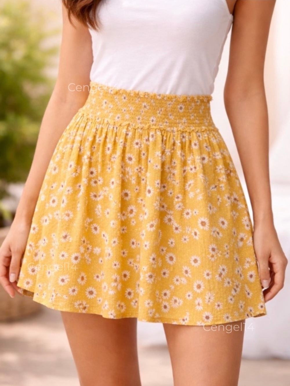 Hippie Rose Floral Smocked Yellow Mini Skirt XL NWOT